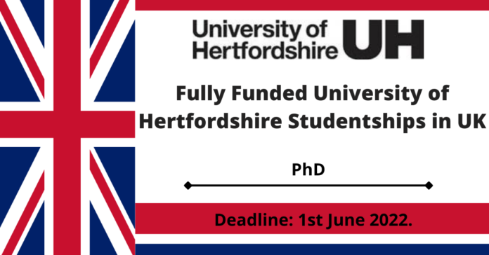 University Of Hertfordshire Ph.D Studentship 2022 In UK