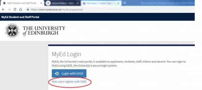 UNIVERSITY OF EDINBURGH STUDENT PORTAL - https://www.myed.ed.ac.uk/myed-progressive/