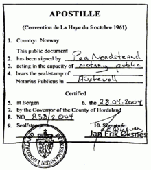 Example of an apostille
