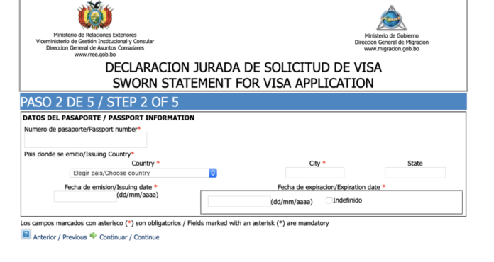 BOLIVIA ONLINE VISA APPLICATION