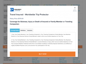 Our travel insurance comparison table shows policies side-by-side. Worldwide Travel Assistance may involve legal referrals, translation, and ID theft resolution. Click on a perk for more details. This box lists benefit coverage, definitions, and exclusions. 