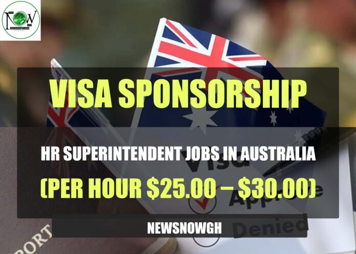 Visa Sponsorship HR Superintendent Jobs in Australia