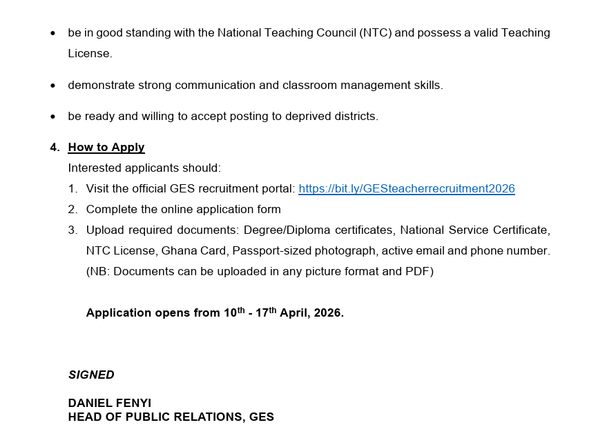 GES RECRUITMENT GUIDELINES